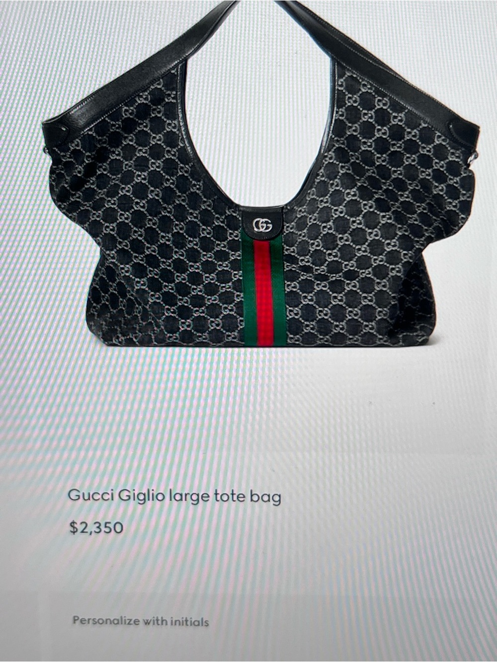 Gucci Black GG Canvas Tote with Red & Green Stripe - Picture 7 of 7